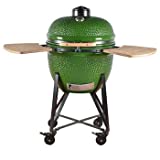 YNNI KAMADO TQ0C25LG Parrilla a medida XL 63,5 cm con carro y mesas de bambú, verde claro con alimentador de virutas, barbacoa, cerámica, huevo, ahumador, TQ0C25LG